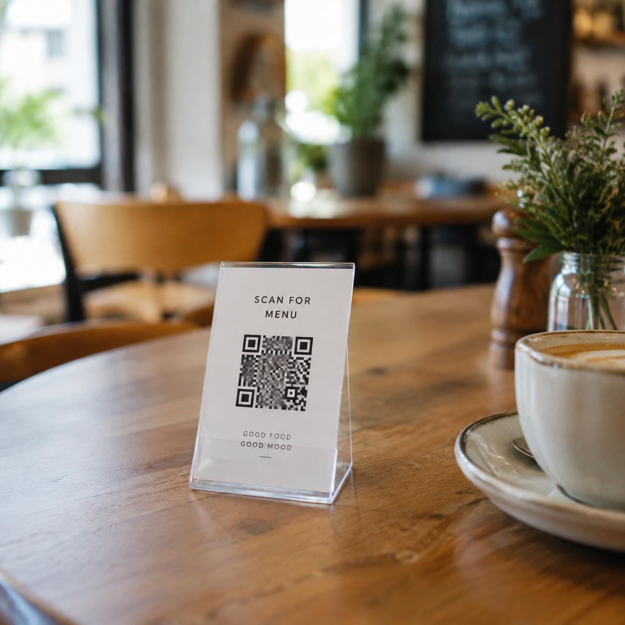 QR code sobre a mesa de um café